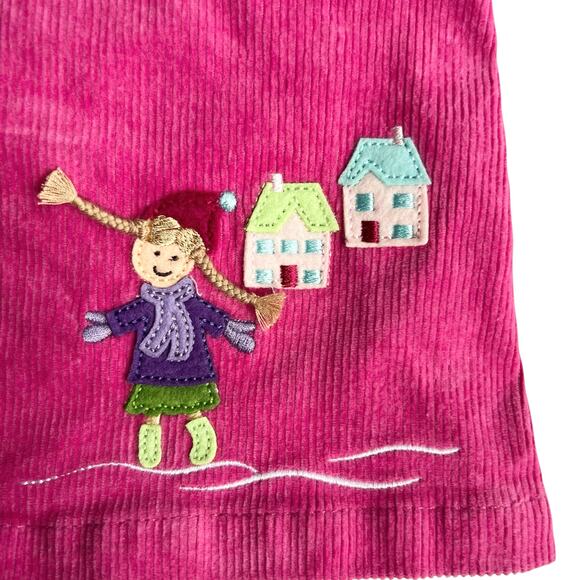 Talbots Kids Pink Corduroy Skirt Embroidered Winter Scene Size 6 Stretch - Picture 3 of 7